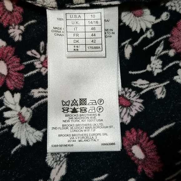 BROOKS Brothers Navy & Pink Floral Top with asymmetrical tie neckline Size 10 - Picture 8 of 10